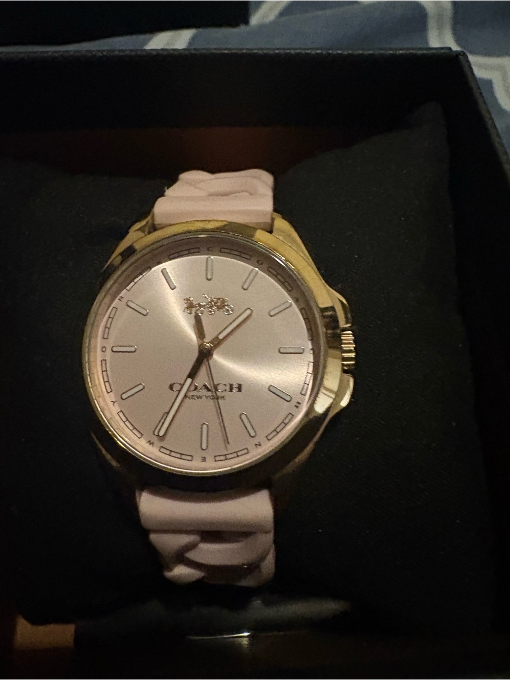 Coach Gold-Tone Case Woman’s Watch with Light Pink Strap